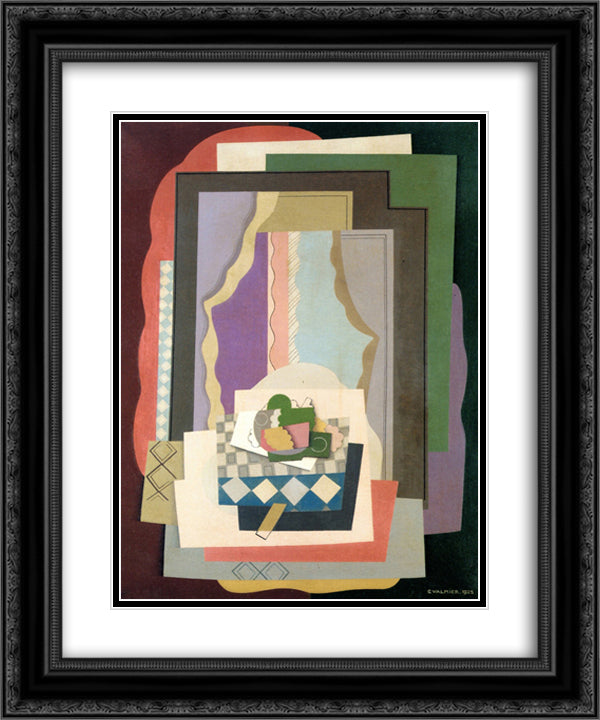 Still Life in front of the Window 20x24 Black Ornate Wood Framed Art Print Poster with Double Matting by Valmier, Georges