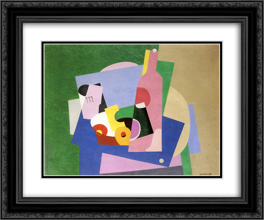 Still Life with Bottle 24x20 Black Ornate Wood Framed Art Print Poster with Double Matting by Valmier, Georges