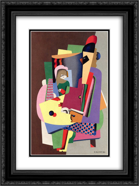 The Piano Lesson 18x24 Black Ornate Wood Framed Art Print Poster with Double Matting by Valmier, Georges