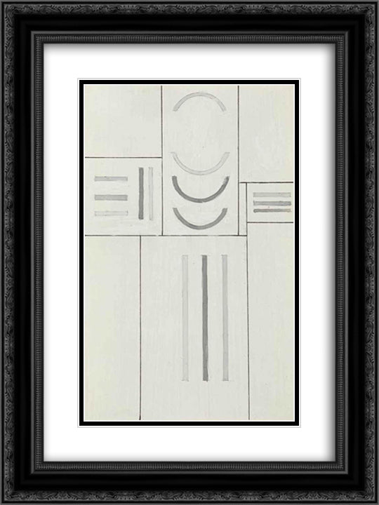 Fonction de lignes, courbes et droites 18x24 Black Ornate Wood Framed Art Print Poster with Double Matting by Vantongerloo, Georges