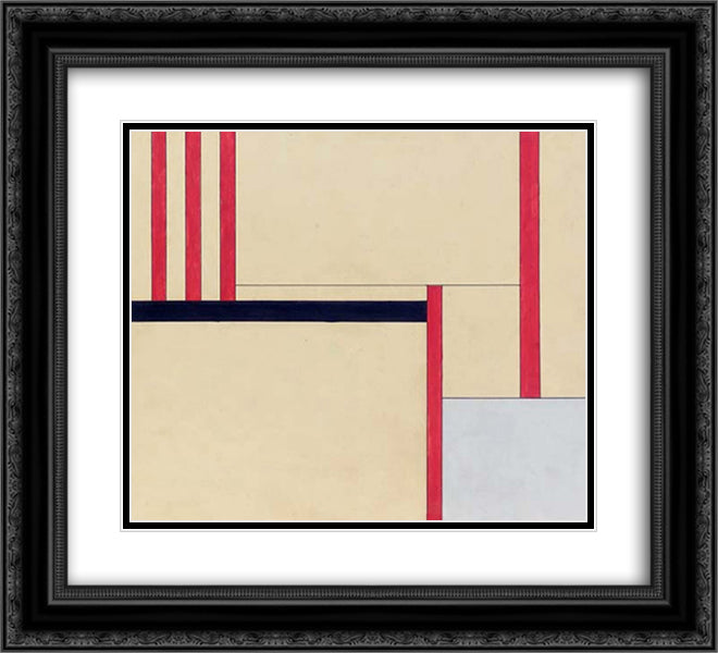 Fonction de lignes 22x20 Black Ornate Wood Framed Art Print Poster with Double Matting by Vantongerloo, Georges