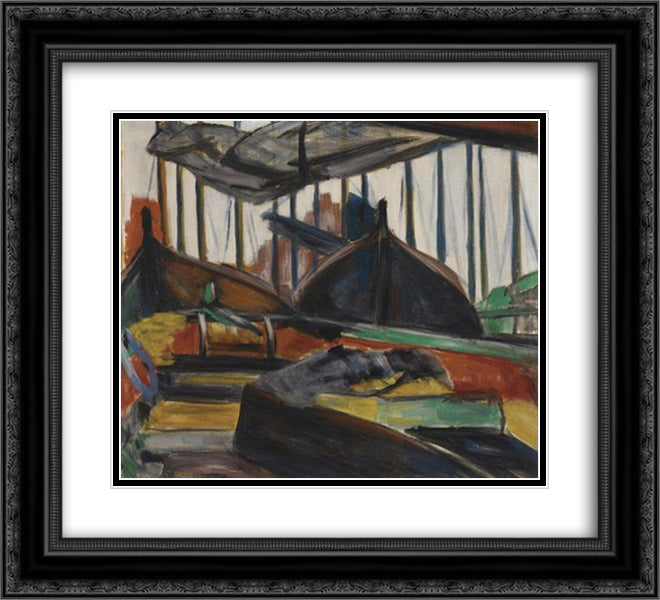 Moored Fishing Boats in Volendam 22x20 Black Ornate Wood Framed Art Print Poster with Double Matting by Vantongerloo, Georges