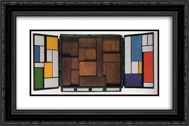 Triptychon 24x16 Black Ornate Wood Framed Art Print Poster with Double Matting by Vantongerloo, Georges