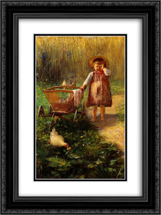 Child with Cart 18x24 Black Ornate Wood Framed Art Print Poster with Double Matting by Jakobides, Georgios