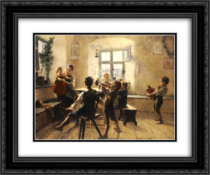 Children's concert 24x20 Black Ornate Wood Framed Art Print Poster with Double Matting by Jakobides, Georgios