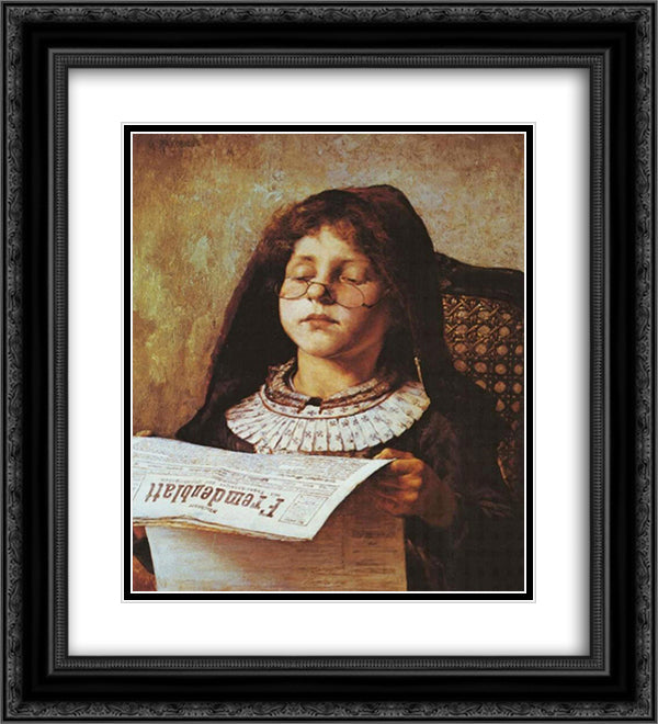 Girl Reading 20x22 Black Ornate Wood Framed Art Print Poster with Double Matting by Jakobides, Georgios
