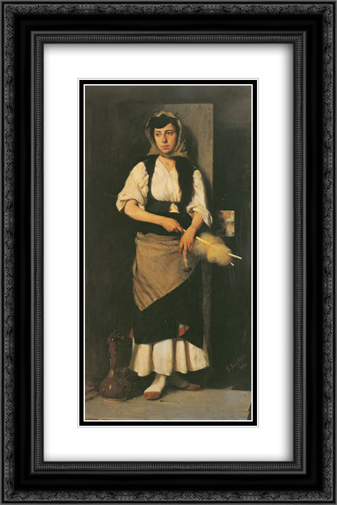 Girl with Distaff and Spindle 16x24 Black Ornate Wood Framed Art Print Poster with Double Matting by Jakobides, Georgios