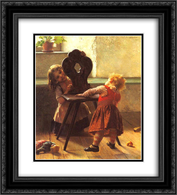 Peek-a-boo 20x22 Black Ornate Wood Framed Art Print Poster with Double Matting by Jakobides, Georgios
