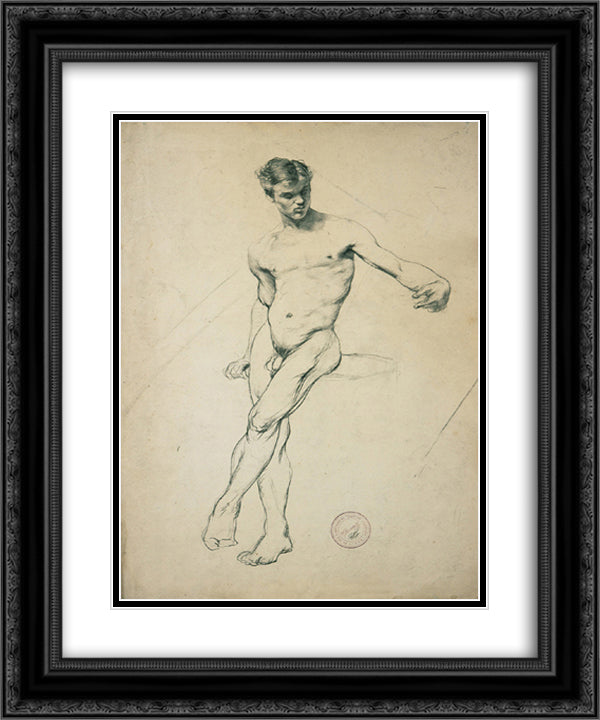 Study of a nude youth 20x24 Black Ornate Wood Framed Art Print Poster with Double Matting by Jakobides, Georgios