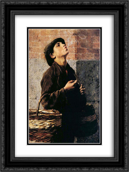 The Smoker 18x24 Black Ornate Wood Framed Art Print Poster with Double Matting by Jakobides, Georgios