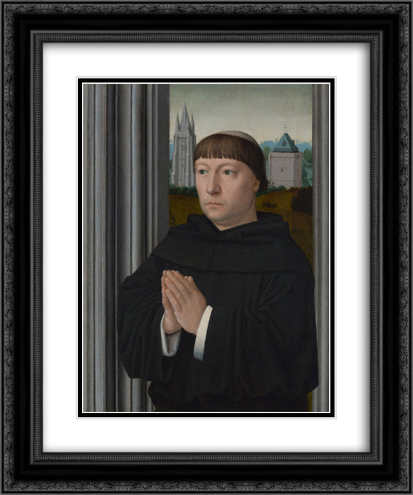 An Augustinian Friar Praying 20x24 Black Ornate Wood Framed Art Print Poster with Double Matting by David, Gerard