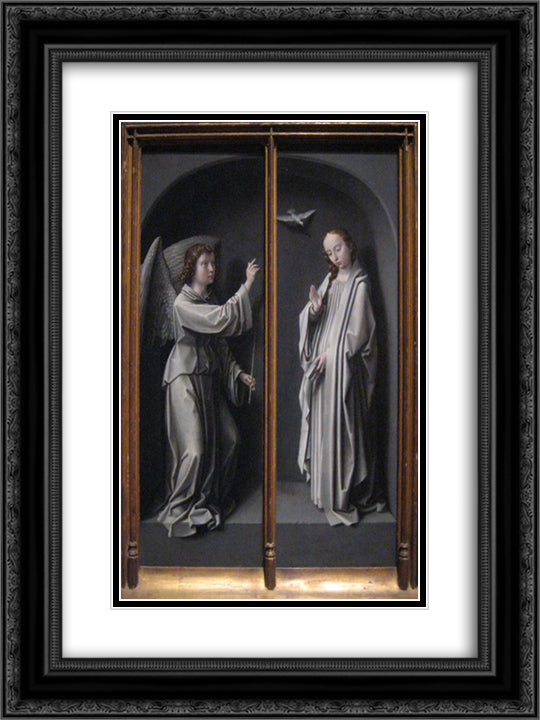 Archangel Gabriel and Virgin Annunciate 18x24 Black Ornate Wood Framed Art Print Poster with Double Matting by David, Gerard
