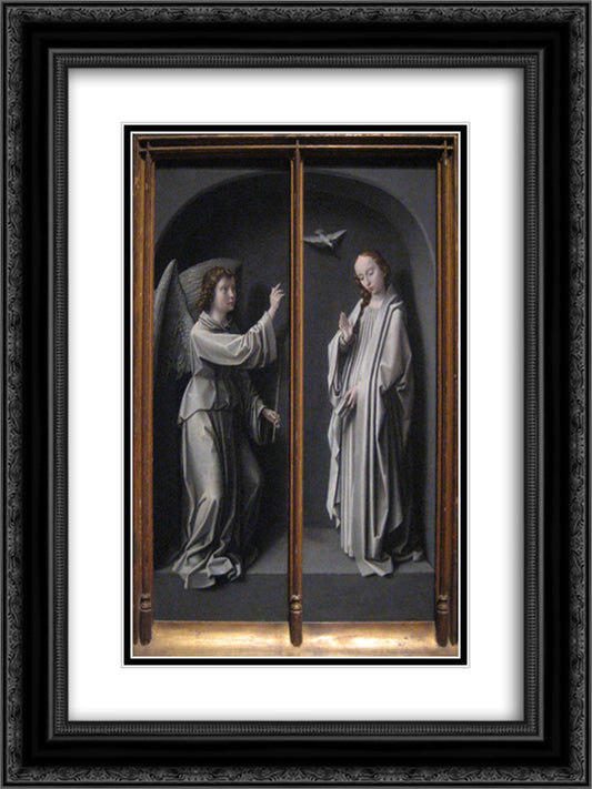 Archangel Gabriel and Virgin Annunciate 18x24 Black Ornate Wood Framed Art Print Poster with Double Matting by David, Gerard
