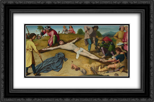 Christ Nailed to the Cross 24x16 Black Ornate Wood Framed Art Print Poster with Double Matting by David, Gerard