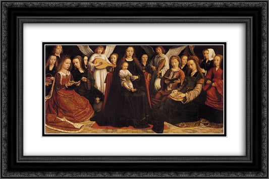 Madonna with Angels and Saints 24x16 Black Ornate Wood Framed Art Print Poster with Double Matting by David, Gerard