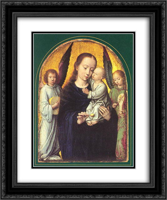 Mary and Child with Two Angels Making Music 20x24 Black Ornate Wood Framed Art Print Poster with Double Matting by David, Gerard