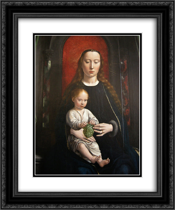 Polyptych of Cervara center panel Madonna and Child Enthroned 20x24 Black Ornate Wood Framed Art Print Poster with Double Matting by David, Gerard