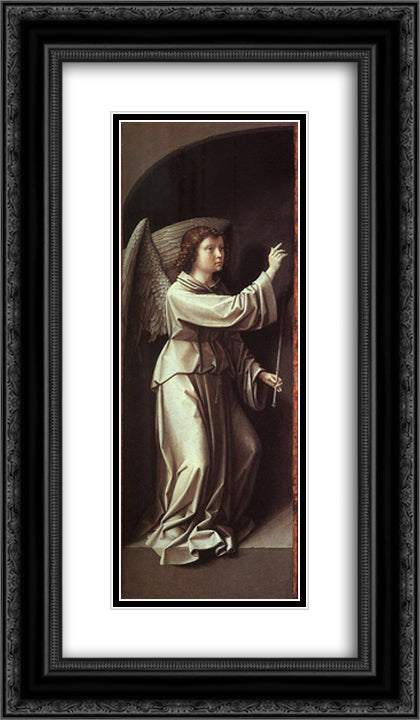 The Angel of the Annunciation 14x24 Black Ornate Wood Framed Art Print Poster with Double Matting by David, Gerard