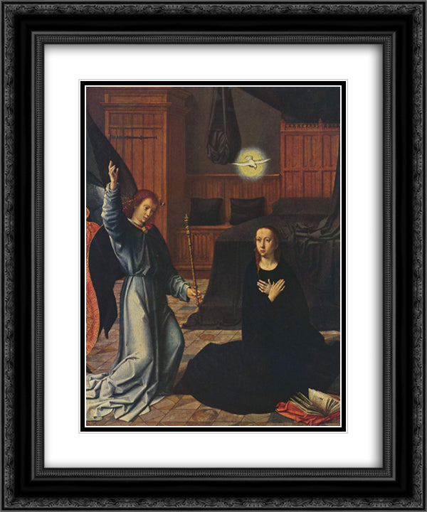 The Annunciation 20x24 Black Ornate Wood Framed Art Print Poster with Double Matting by David, Gerard