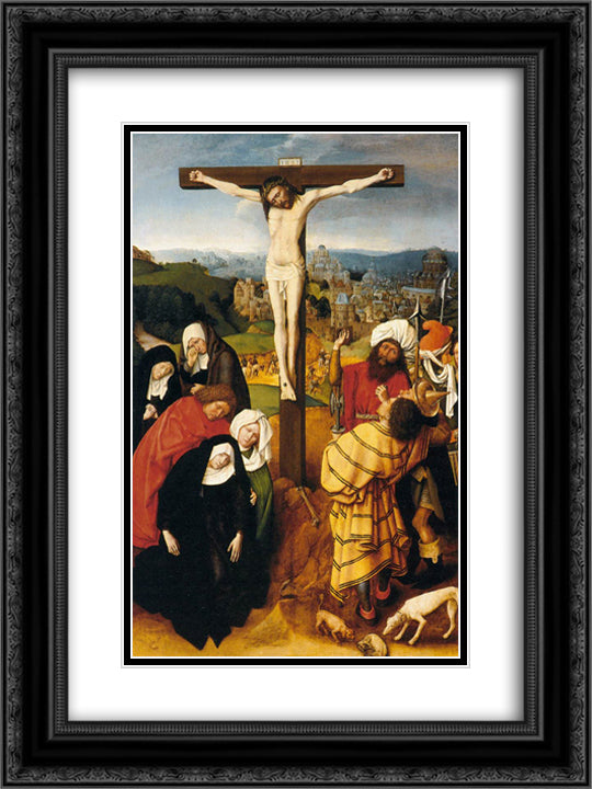 The Crucifixion 18x24 Black Ornate Wood Framed Art Print Poster with Double Matting by David, Gerard
