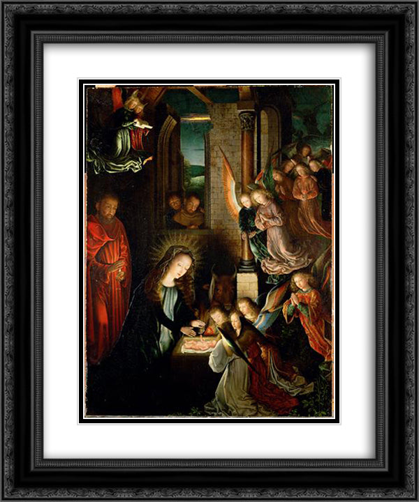 The Nativity 20x24 Black Ornate Wood Framed Art Print Poster with Double Matting by David, Gerard