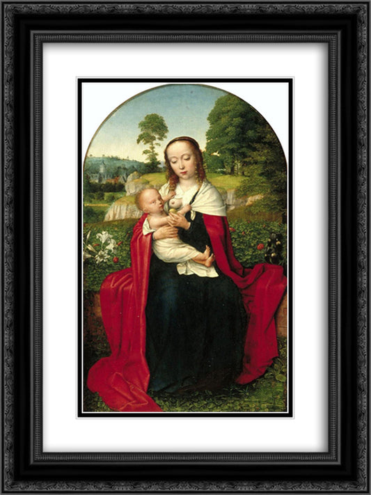 The Virgin and Child in a Landscape 18x24 Black Ornate Wood Framed Art Print Poster with Double Matting by David, Gerard