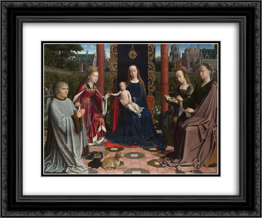 The Virgin and Child with Saints and Donor 24x20 Black Ornate Wood Framed Art Print Poster with Double Matting by David, Gerard
