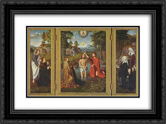 Triptych of Jan Des Trompes 24x18 Black Ornate Wood Framed Art Print Poster with Double Matting by David, Gerard