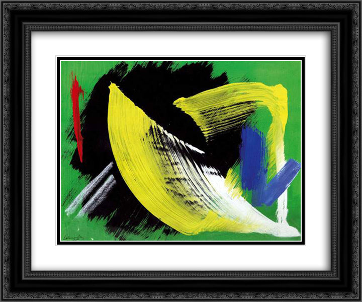 Composition a fond vert 24x20 Black Ornate Wood Framed Art Print Poster with Double Matting by Schneider, Gerard
