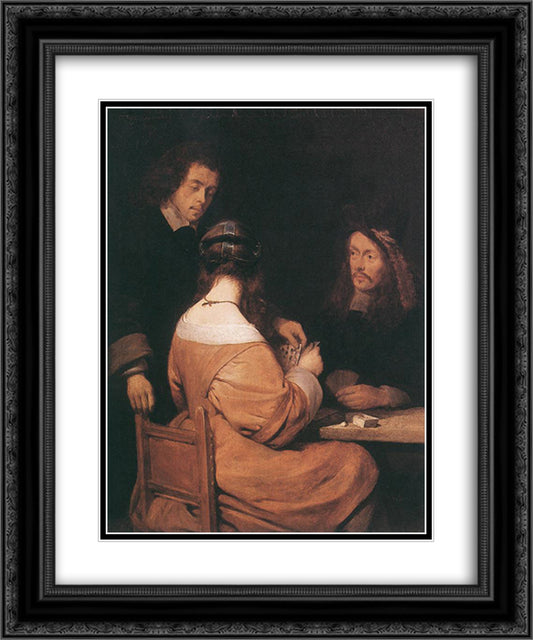 Card Players 20x24 Black Ornate Wood Framed Art Print Poster with Double Matting by Terborch, Gerard