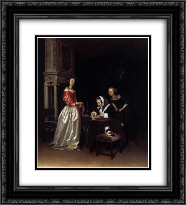 Curiosity 20x22 Black Ornate Wood Framed Art Print Poster with Double Matting by Terborch, Gerard