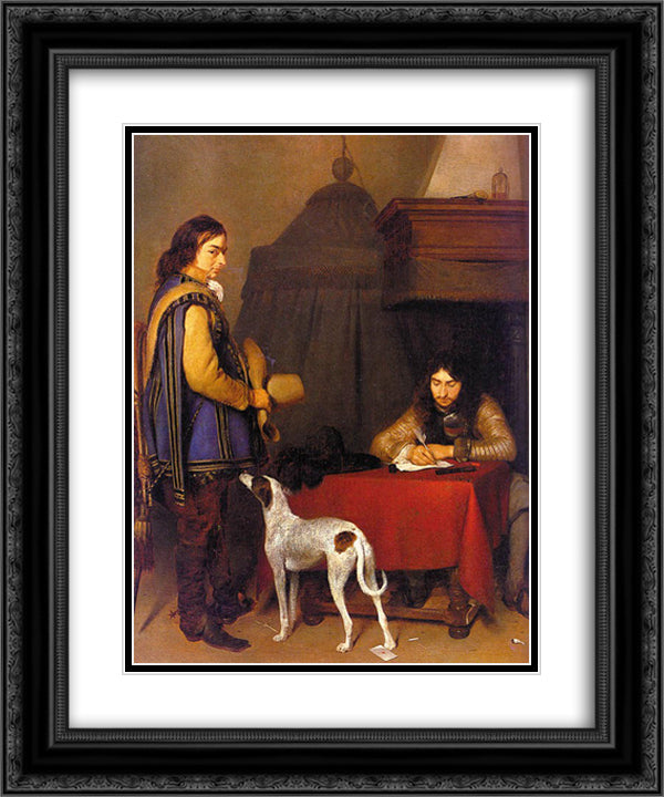 Dispatch 20x24 Black Ornate Wood Framed Art Print Poster with Double Matting by Terborch, Gerard