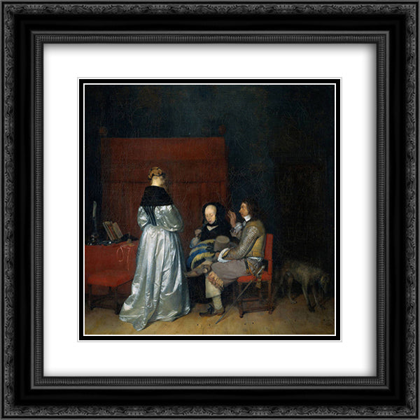 Gallant Conversation (The Paternal Admonition) 20x20 Black Ornate Wood Framed Art Print Poster with Double Matting by Terborch, Gerard