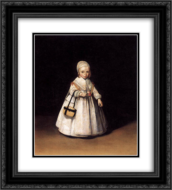 Helena van der Schalcke as a Child 20x22 Black Ornate Wood Framed Art Print Poster with Double Matting by Terborch, Gerard