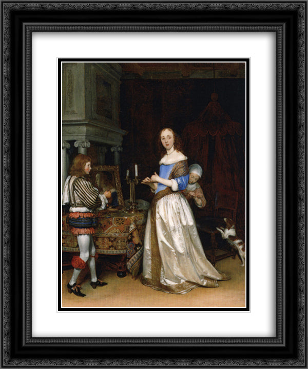 Lady at her Toilette 20x24 Black Ornate Wood Framed Art Print Poster with Double Matting by Terborch, Gerard