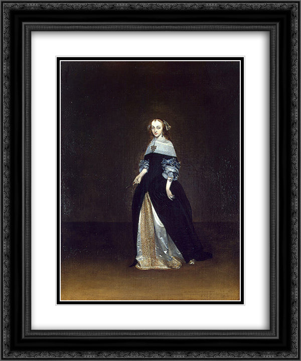 Portrait of Catarina van Leunink 20x24 Black Ornate Wood Framed Art Print Poster with Double Matting by Terborch, Gerard