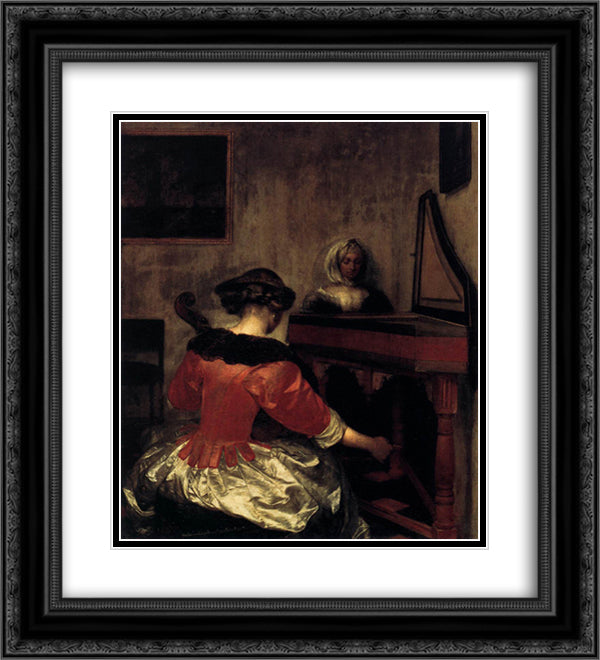 The Concert 20x22 Black Ornate Wood Framed Art Print Poster with Double Matting by Terborch, Gerard