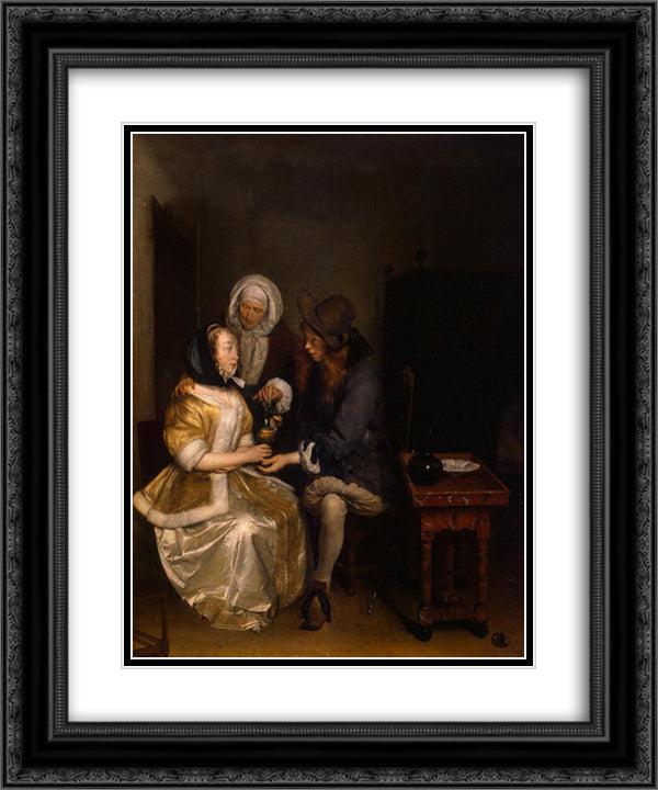 The Glass of Lemonade 20x24 Black Ornate Wood Framed Art Print Poster with Double Matting by Terborch, Gerard