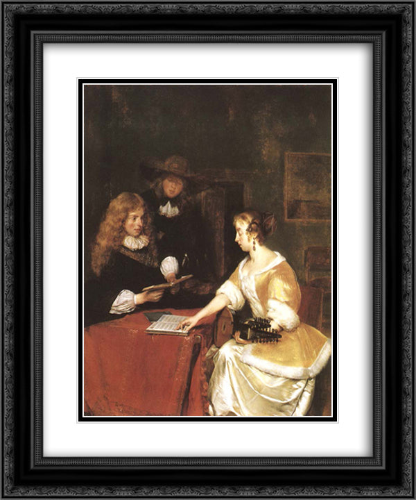 The Music Party 20x24 Black Ornate Wood Framed Art Print Poster with Double Matting by Terborch, Gerard