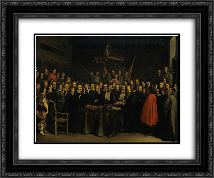 The Swearing of the Oath of Ratification of the Treaty of Munster 24x20 Black Ornate Wood Framed Art Print Poster with Double Matting by Terborch, Gerard