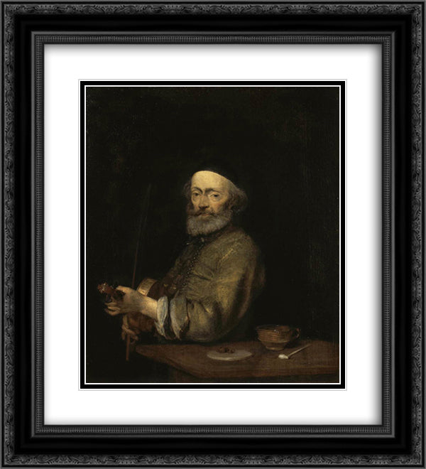The Violinist 20x22 Black Ornate Wood Framed Art Print Poster with Double Matting by Terborch, Gerard