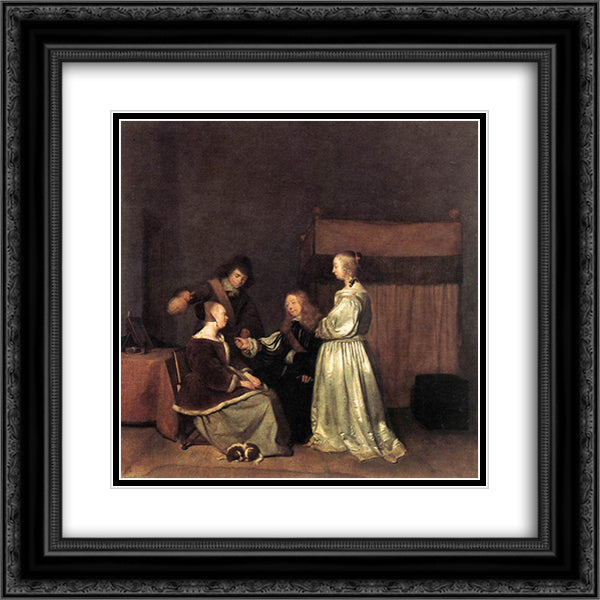 The Visit 20x20 Black Ornate Wood Framed Art Print Poster with Double Matting by Terborch, Gerard