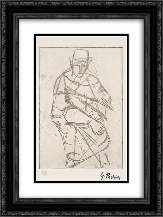 Personage 18x24 Black Ornate Wood Framed Art Print Poster with Double Matting by Richier, Germaine