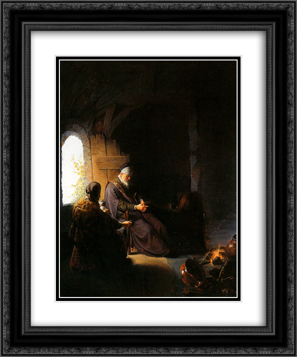 Anna and blind Tobit 20x24 Black Ornate Wood Framed Art Print Poster with Double Matting by Gerrit, Dou