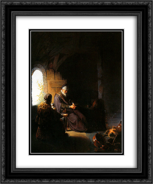 Anna and blind Tobit 20x24 Black Ornate Wood Framed Art Print Poster with Double Matting by Gerrit, Dou