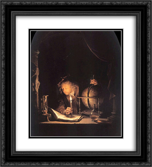 Astronomer by Candlelight 20x22 Black Ornate Wood Framed Art Print Poster with Double Matting by Gerrit, Dou