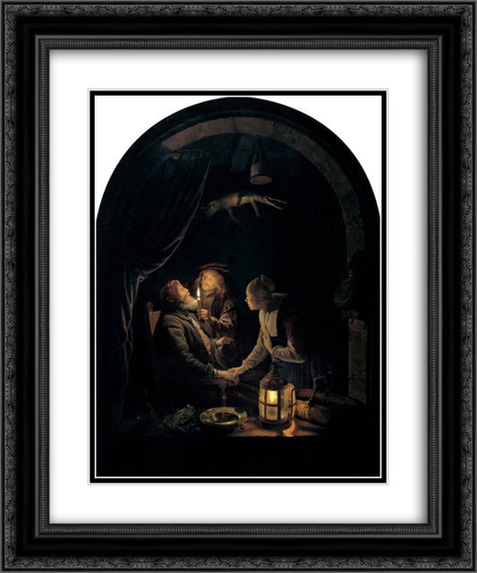 Dentist by Candlelight 20x24 Black Ornate Wood Framed Art Print Poster with Double Matting by Gerrit, Dou