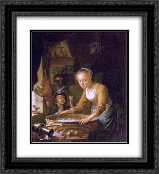 Girl Chopping Onions 20x22 Black Ornate Wood Framed Art Print Poster with Double Matting by Gerrit, Dou