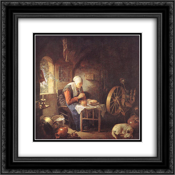 Grace Before Meat 20x20 Black Ornate Wood Framed Art Print Poster with Double Matting by Gerrit, Dou