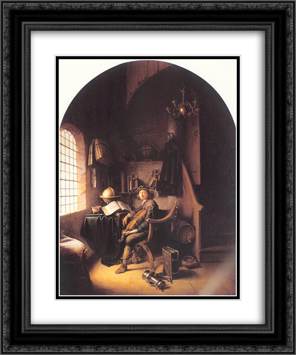 Interior with a Young Violinist 20x24 Black Ornate Wood Framed Art Print Poster with Double Matting by Gerrit, Dou